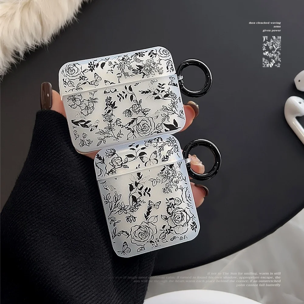 Custodia Per Auricolari Con Anello Appeso Per Airpods Pro 2 2023,Tpu Matte Night Rose Butterfly Cover Per Airpods 1St 2Nd 3Nd Generation