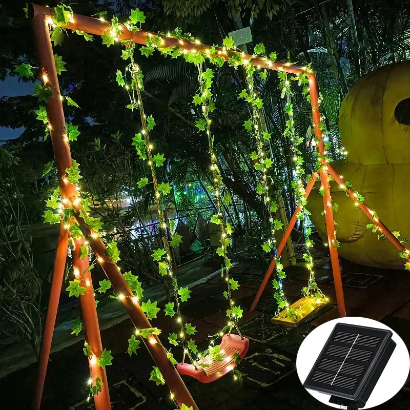 10M Solar Ivy Green Leaf Light Outdoor Waterproof 100Led Solar Power Fairy Garland String Lights Per Yard Garden Party Wedding