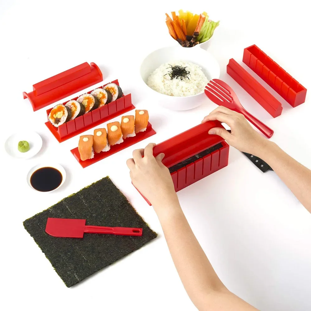 Anyohoe 10 Pz/Set Sushi Maker Roller Rice Maker Stampi Per Sushi Chef Kitchen Home Japanese Easy Sushi Cooking Tools