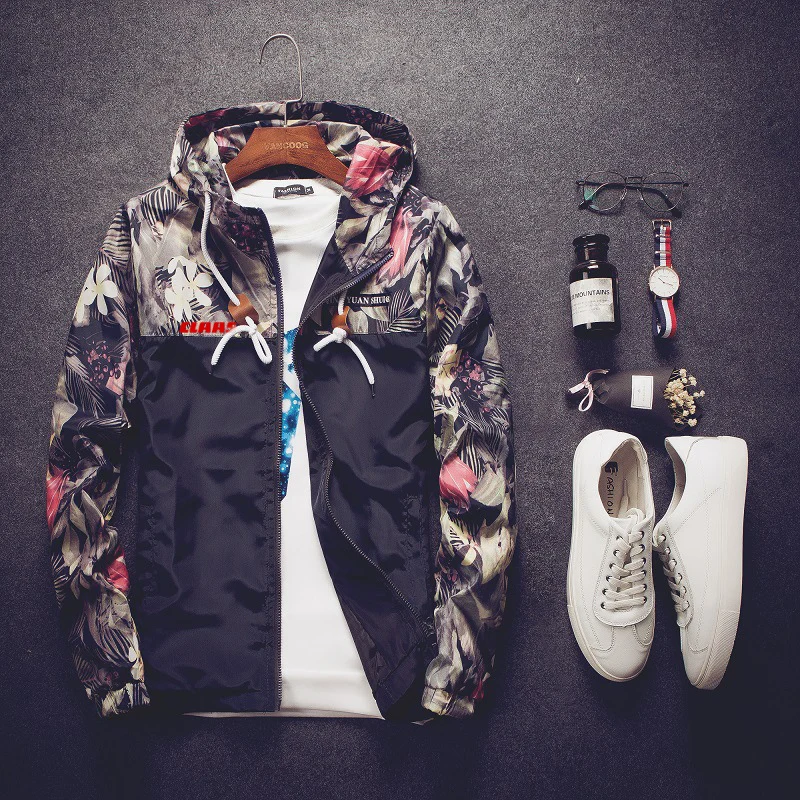 2023 New Men'S Claas Printing Camouflage Stitching Windbreaker Spring And Autumn Casual Hooded Sportswear Zipper Jacket Coat