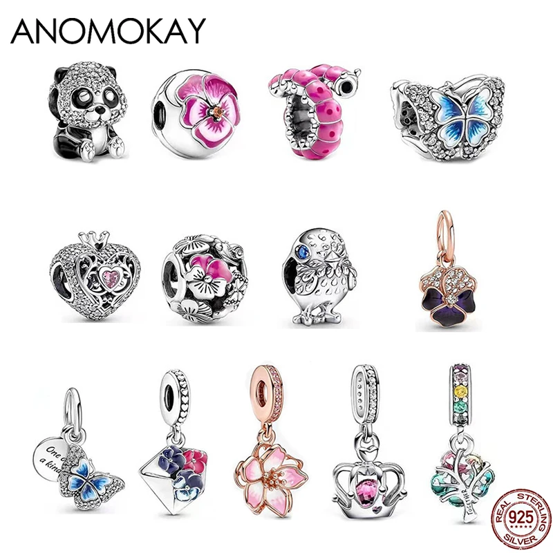 Nuovi Arrivi Tricolor Viola Flower Silver Bead Fit Pandora Bracciale Blue Shinney Butterfly S925 Charm In Argento Per Gioielli Fai Da Te