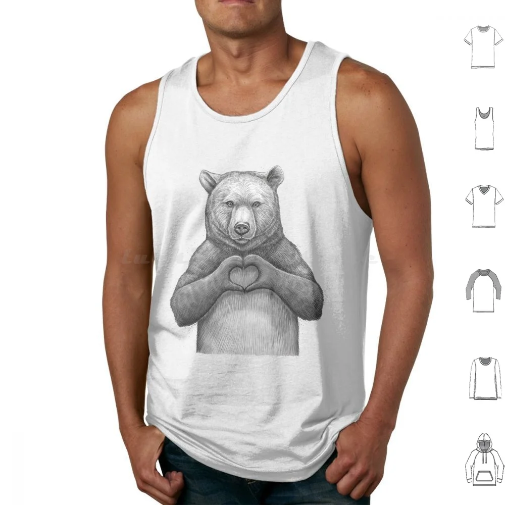 Bear With Love Canotte Stampa Cotton Bear Love Heart Bears Animali Animali Lovely Fluffy Wild Wildlife Paws Black