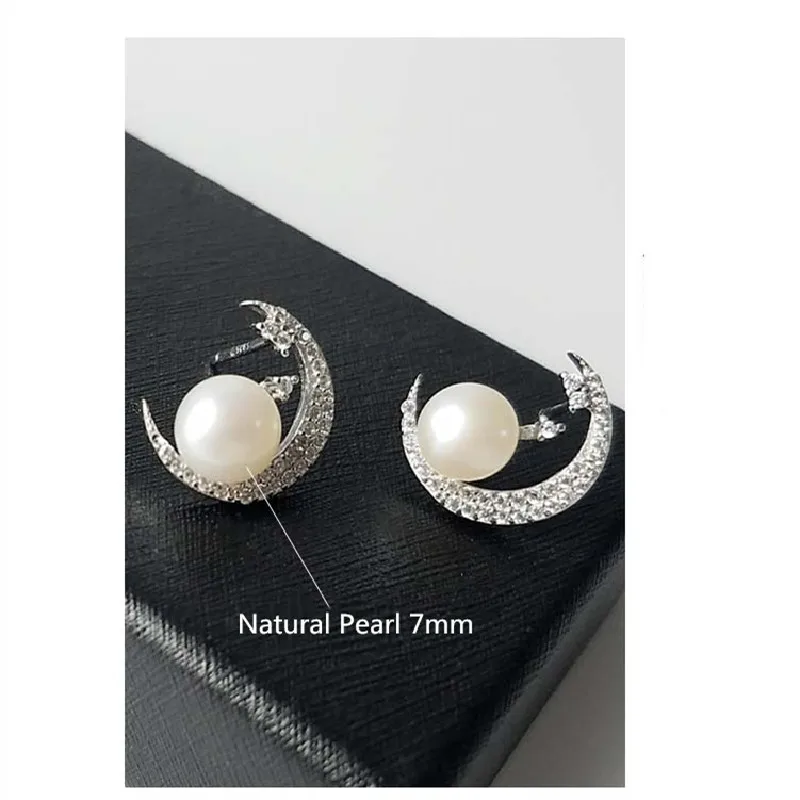 Nuovo Diamante Luna S925 Sterling Silver Pearl Orecchini Con Perno Orecchini Delle Donne Di Modo Selvaggio Vuoto Supporto Dei Monili