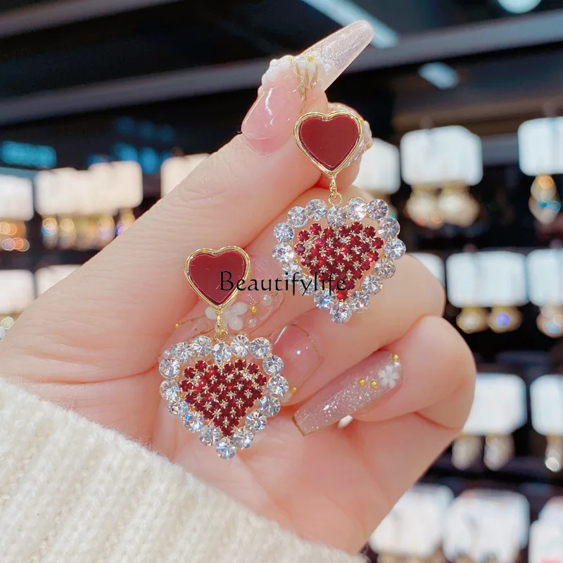 Temperamento Wild Drop Oil Diamond Love Heart Orecchini New Fashion Ear Studs