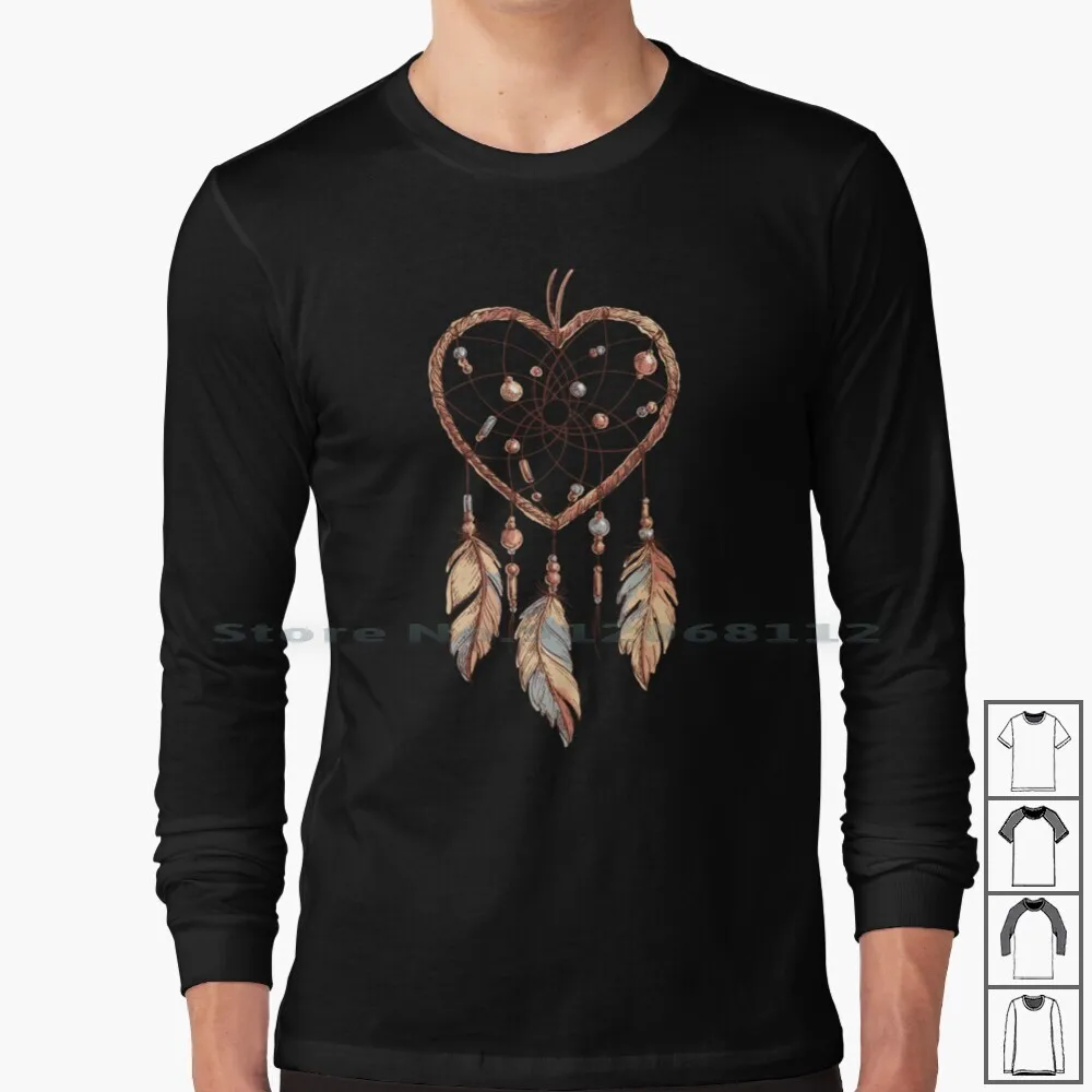 Dreamcatcher Heart Maglietta A Maniche Lunghe Boho Dream Catcher Dreamcatcher Colore Selvaggio Acquerello Natura Foresta Tribale Indiano
