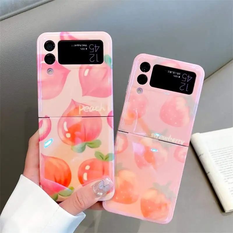Glossy Imd Blue Ray Fruit Peach Strawberry Custodia Morbida Antiurto Per Samsung Galaxy Z Flip 3/4 Custodia Protettiva Per La Pelle