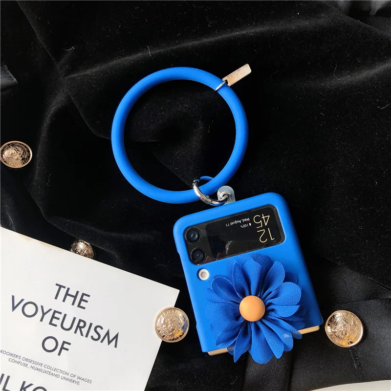 Simpatica Custodia Rigida Per Telefono 3D Klein Blue Cloth Daisy Flower Per Samsung Galaxy Z Flip 4G 4 3 5G Custodia Per Anello Portatile Grande