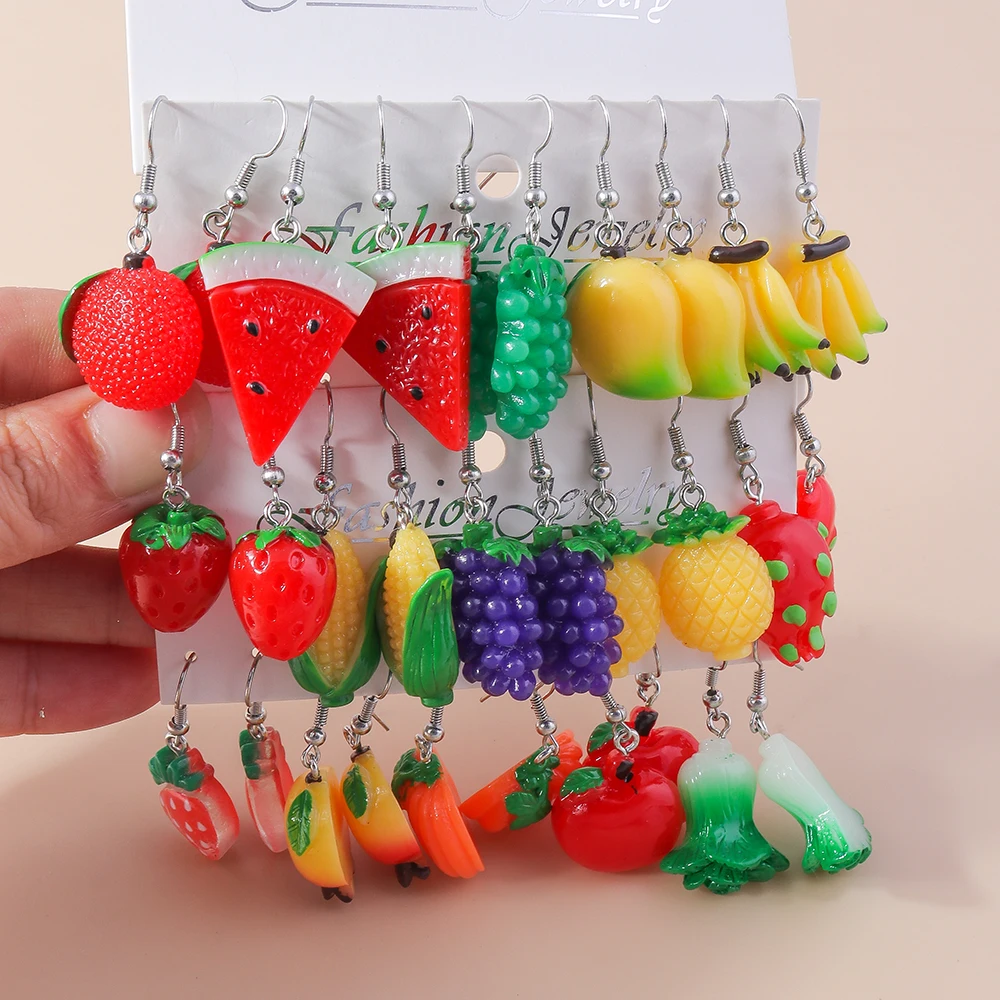 New Fashion Fruits Orecchini Per Le Donne Cartoon Resin Pine Apple Fragola Popcorn Cherry Apple Banana Orecchini Pendenti Regali Divertenti