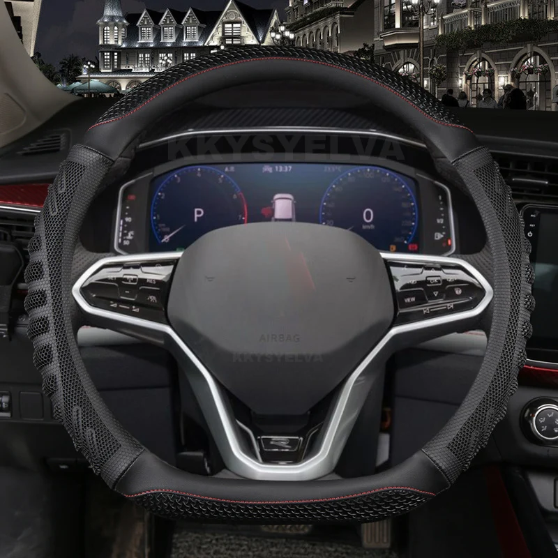 Car Steering Wheel Cover Carbon Fiber+ Leather For Vw Golf 8 Mk8 Viii Golf R Gti 2019 2020 2021 2022 Tiguan 2022 Auto Accesorios