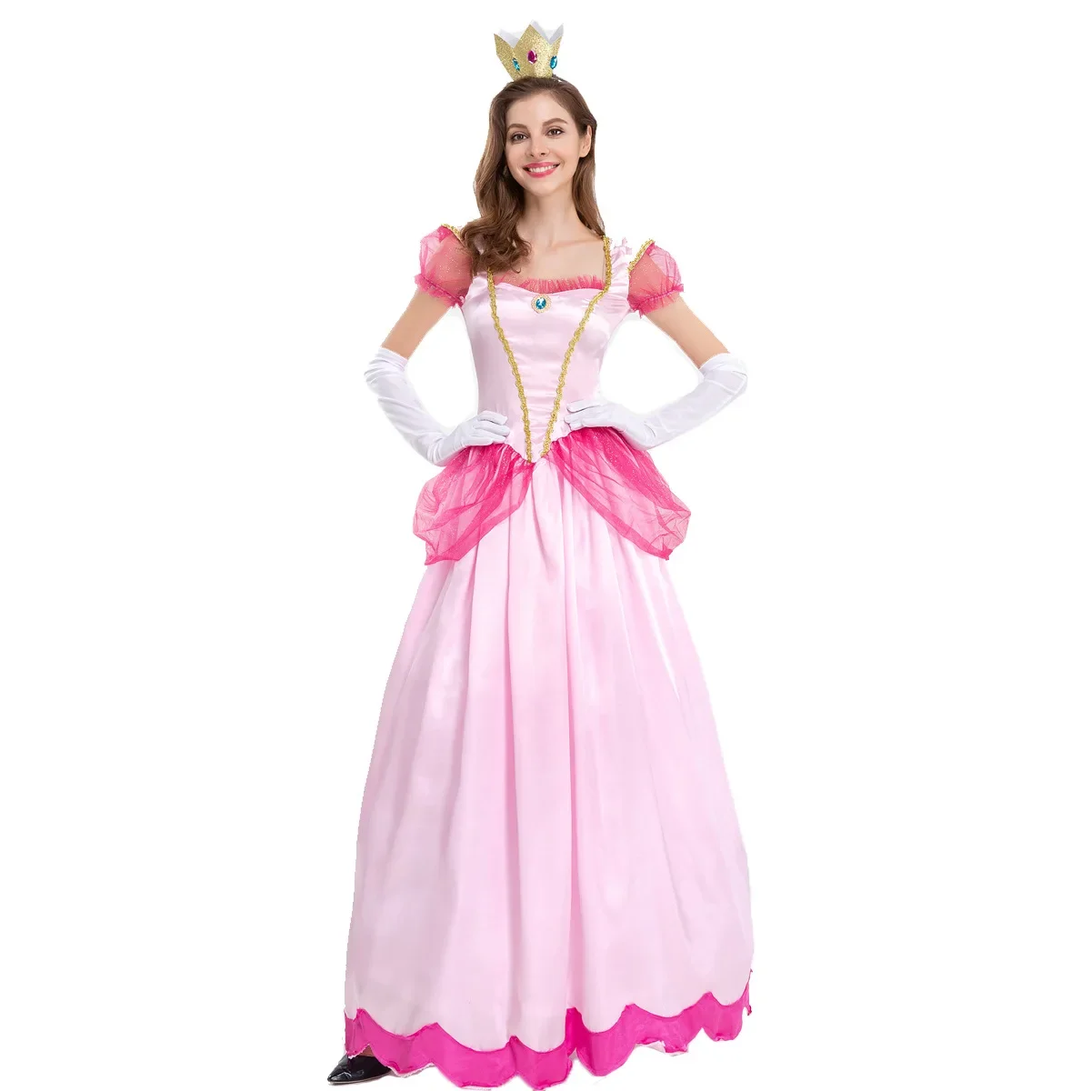 Halloween Sexy Women Super Game Pink Peach Princess Costume Carnival Party Aurora Princess Fantasia Cosplay Dress