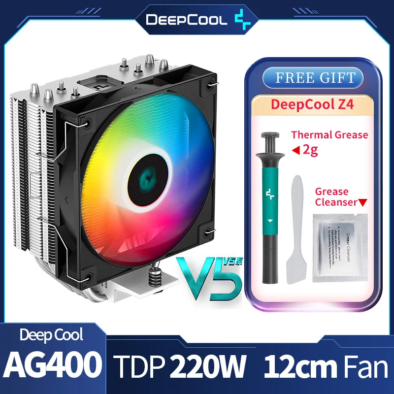 Deepcool Ag400V5 Air Cooler 4Heat Pipe Argb Pwm Thin Cpu Radiatore Hydro Bearing Ventola Silenziosa Per Lga1700 1200 115X 1151 Amd Am4 Am5
