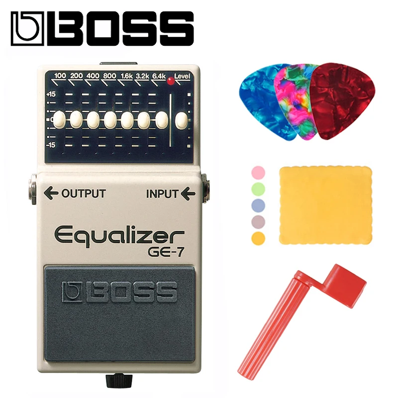 Boss Ge-7 7-Band Eq Pedale, 7-Band Eq Della Chitarra Stompbox Pedale Fascio Con Picconi, Panno Di Lucidatura E Corde Avvolgitore