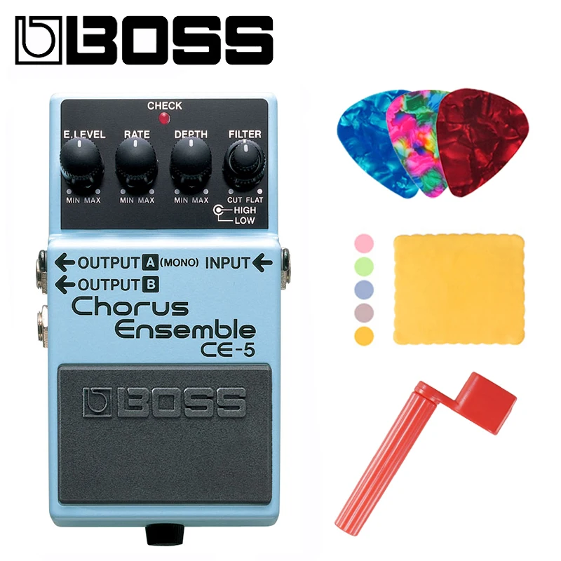 Boss Ce-5 Stereo Chorus Ensemble Pedale Per Chitarra Fascio Con Picconi, Panno Di Lucidatura E Corde Avvolgitore