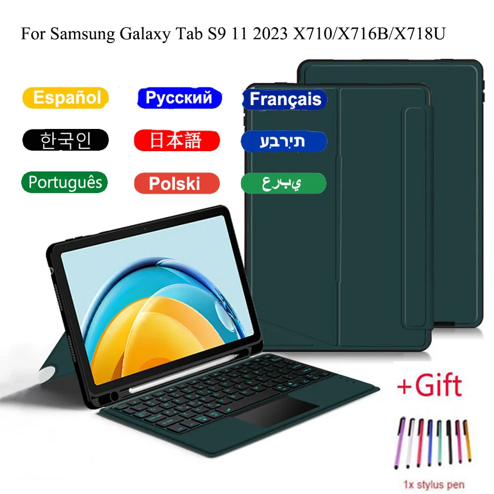 Custodia Per Tastiera Tablet Per Samsung Galaxy Tab S9 11 Pollici 2023 Tablet Sm-X710 X716B X718U Smart Cover Retroilluminazione Tastiere Shell