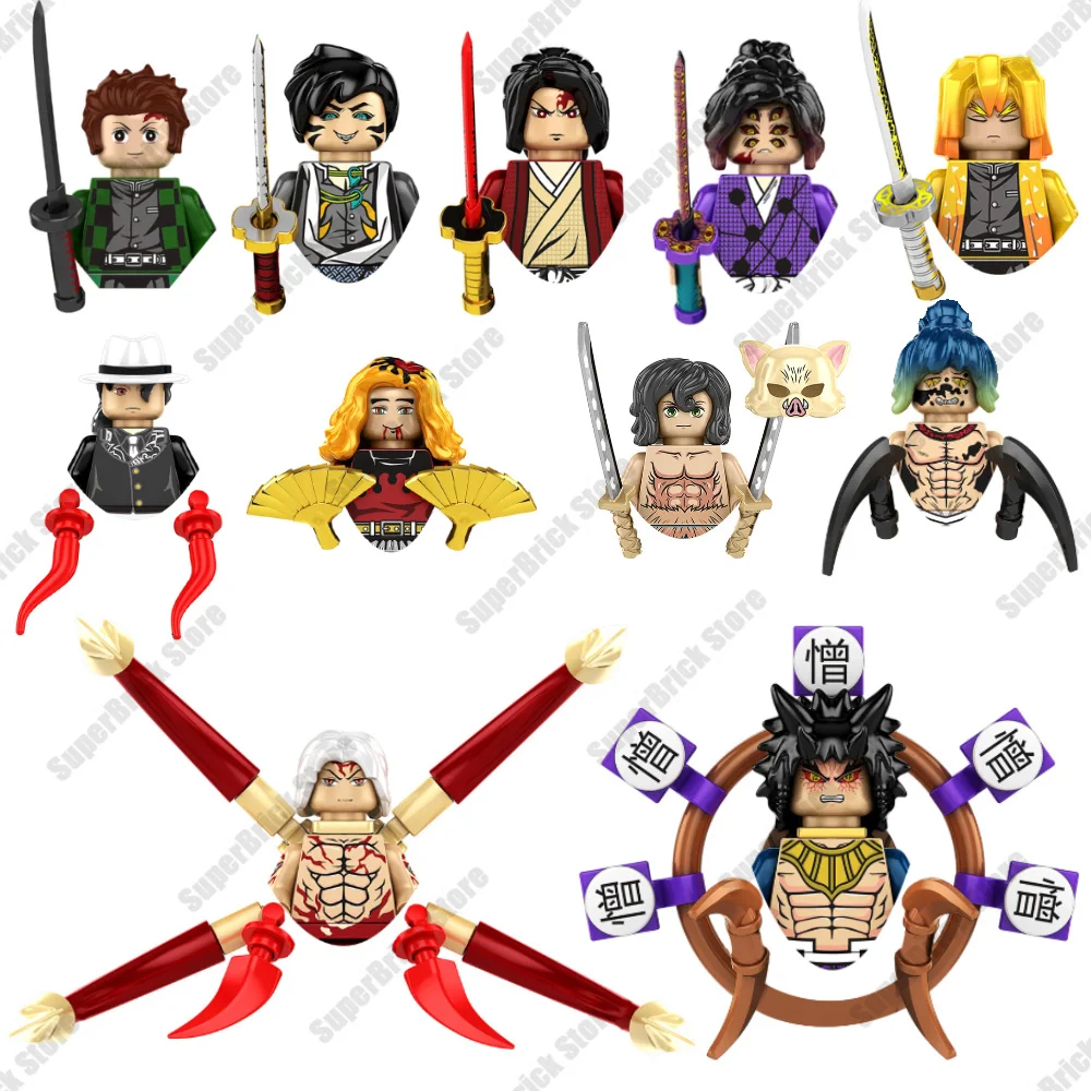 New Demon Slayer Tanjirou Nezuko Kanao Akaza Kyoujurou Anime Action Mugen Train Figures Kit Set Bricks Blocks Model Kids Gifts