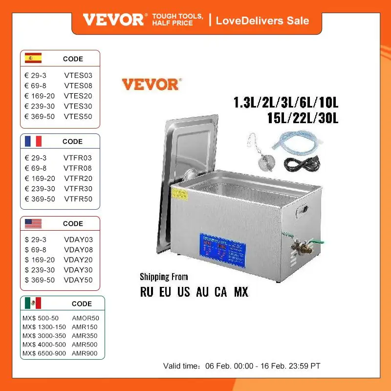 Vevor 1.3L 2L 3L 6L 10L 15L 22L 30L Pulitore Ad Ultrasuoni Lavapiatti Lavatrice Portatile Lavastoviglie Elettrodomestici Ad Ultrasuoni