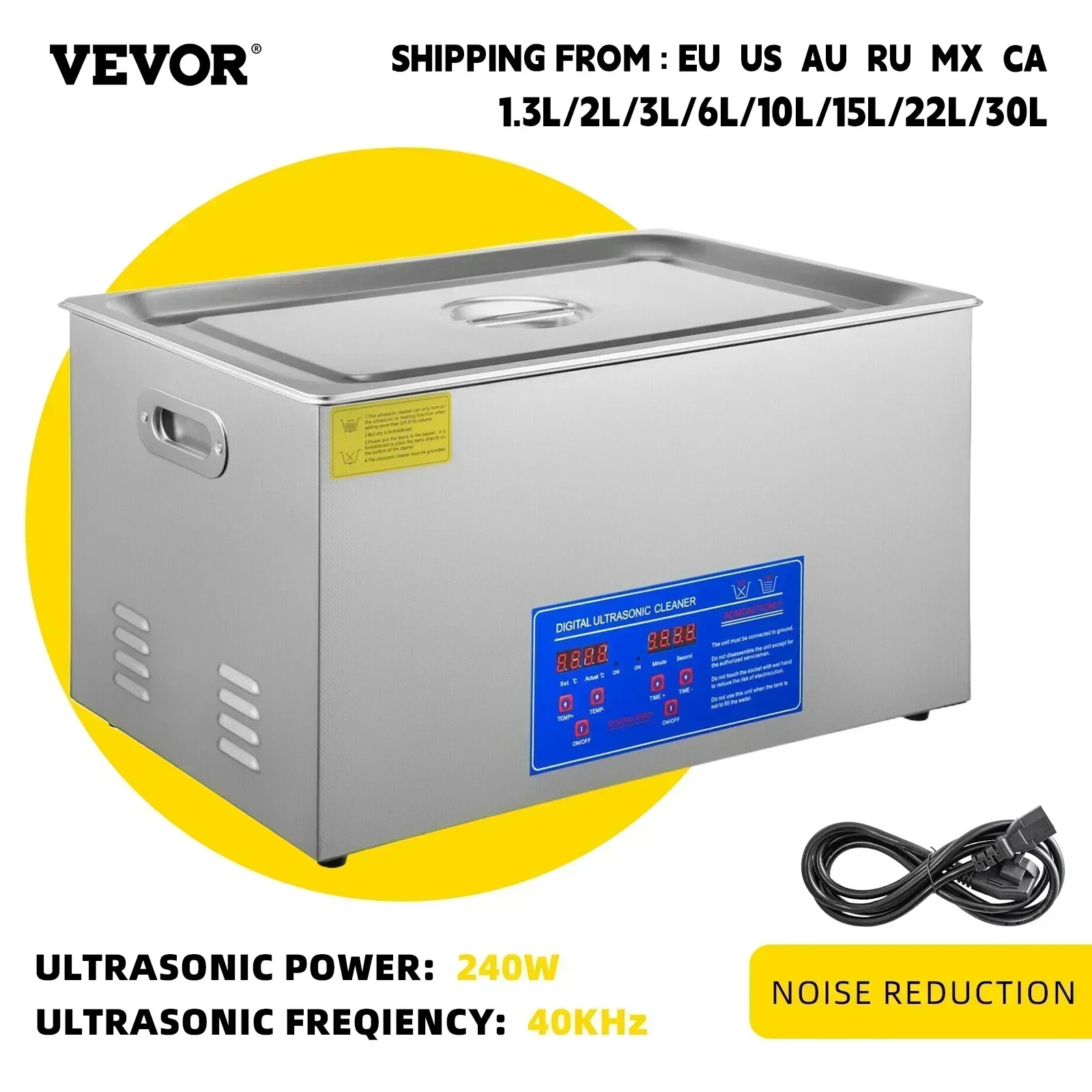 Vevor 1.3L 2L 3L 6L 10L 15L 22L 30L Pulitore Ad Ultrasuoni Lavapiatti Lavatrice Portatile Lavastoviglie Elettrodomestici Ad Ultrasuoni