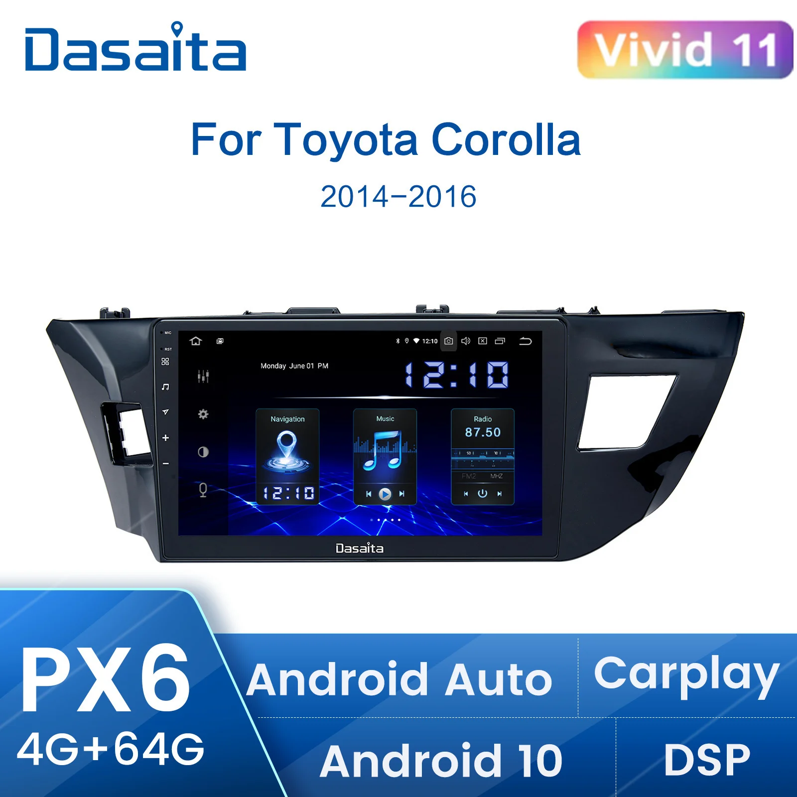 Dasaita Multimedia Car Player Veicolo Android Per Toyota Corolla 2014 2015 2016 Tda7850 Multi Touch Screen 4Gb 2Din Dvd