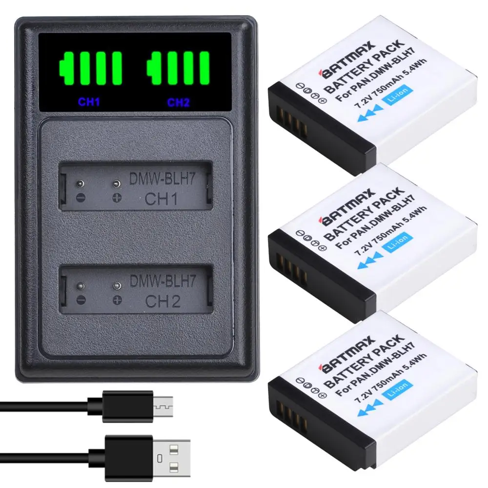 Batmax Dmw-Blh7 Blh7E Battery + New Led Usb Caricatore Doppio Con Il Tipo C Porta Per Panasonic Lumix Dmc-Dmc-Gm5,Dmc-Gf7,Dmc-Gf8,Gf9,Lx10