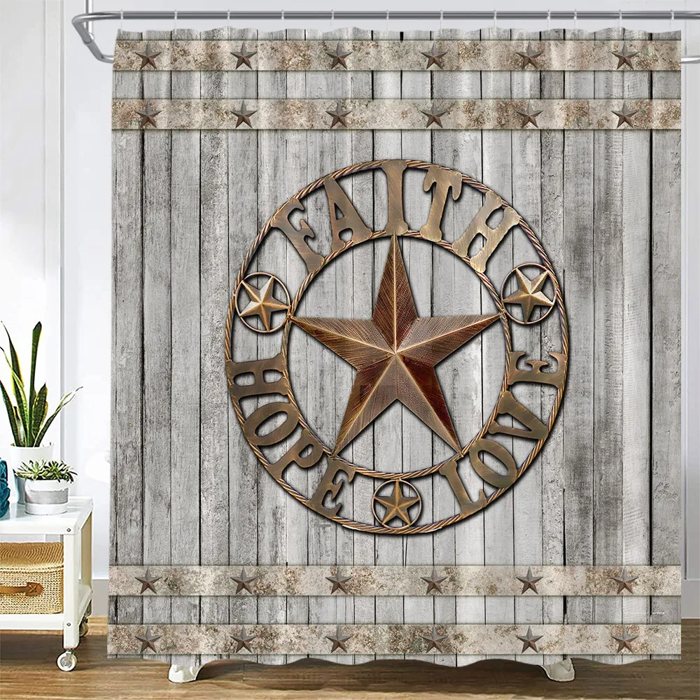 Tende Da Doccia Vintage In Legno Grigio Plancia Rustic Farm Barn Retro Board Texas Star Tenda Da Bagno In Poliestere Arredamento Da Bagno Con Ganci