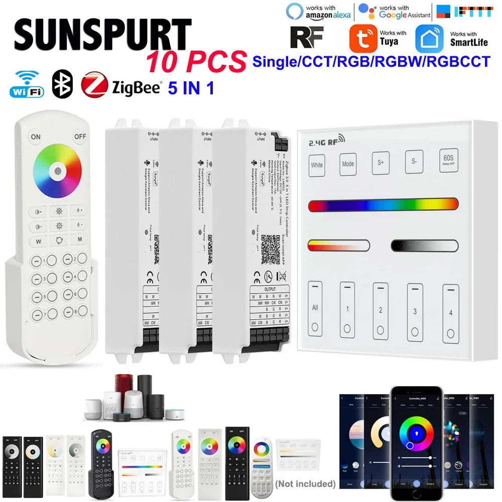 Controller Led 5 In 1 Con Wifi Wb5 Zigbee Bt Mesh Light Rgb Dimmer Rgbw Cct Tuya App Controllo Vocale Alexa Google Home Bluetooth