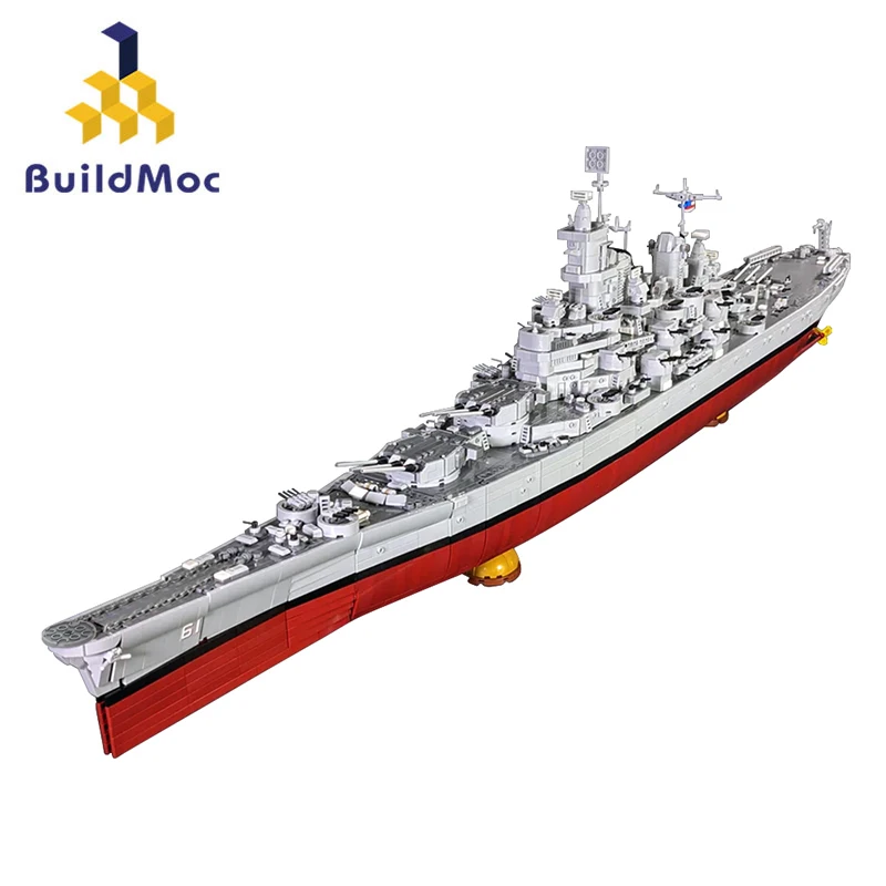 Buildmoc Military World War Ii Uss Lowa Bb-61 Battleships Building Blocks Nave Da Guerra Barca Mattoni Giocattoli Bambini Regali Di Compleanno