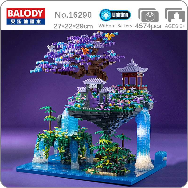 16290 World Architecture Pavilion Tree Island Waterfall Pool Led Light Diy Mini Diamond Blocks Mattoni Building Toy No Box