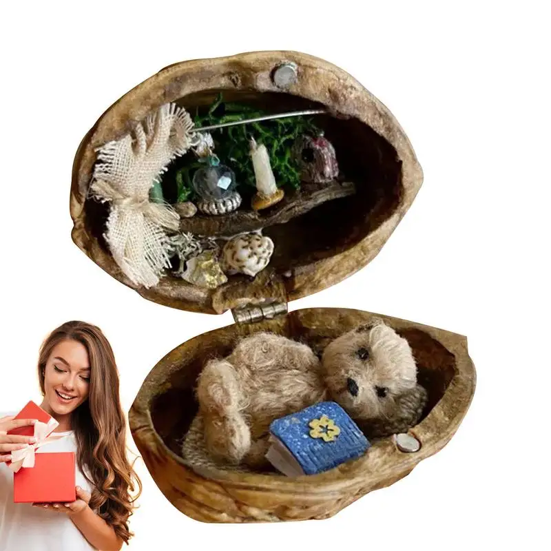Noce Shell Dollhouse Piccolo Mondo All'Interno Della Noce Piccola Casa Kit Fatto A Mano Guscio Di Noce Casa Delle Bambole Mini Biblioteca 3D Giocattol