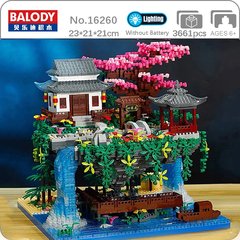 Balody 16260 World Architecture Temple Pavilion Island Waterfall Pool Mini Diamond Blocks Mattoni Building Toys For Kids No Box
