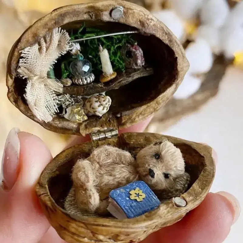 Noce Shell Dollhouse Small World Inside Walnut Tiny House Kit Mini Biblioteca 3D Giocattolo Per Bambini Fatto A Mano Guscio Di Noce Casa Delle Bambole