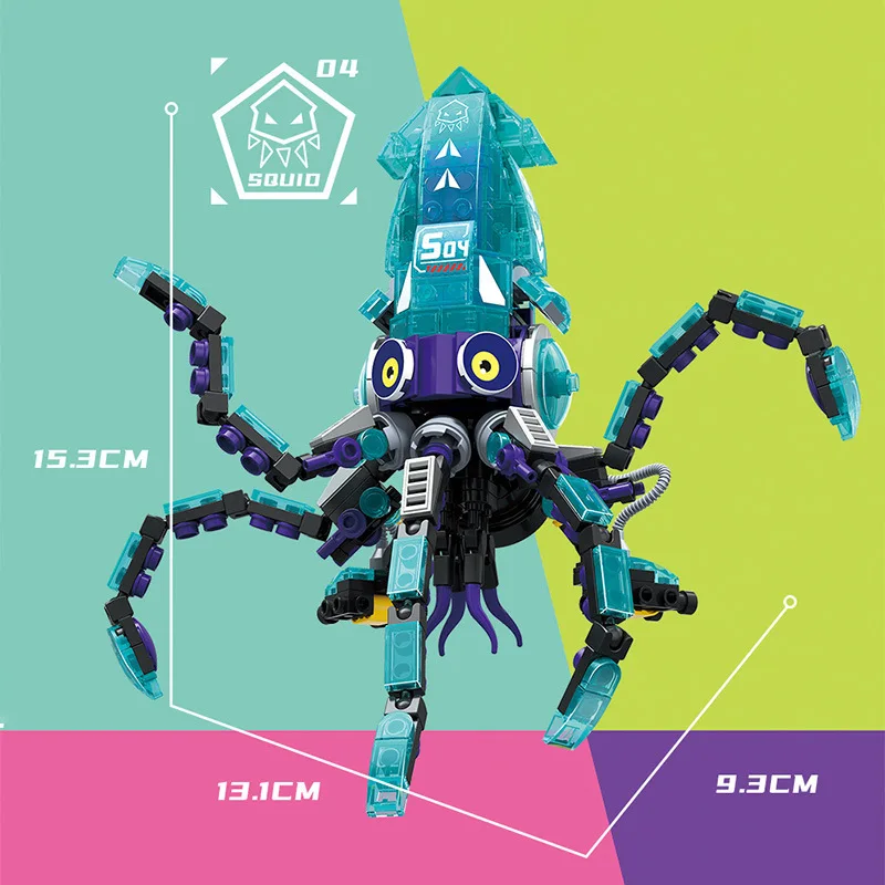 Ocean Fish Block Squid Shark Mobula Crab Brick Leggosquids Compatibili Evolution Building Block Toys Gifts Boy