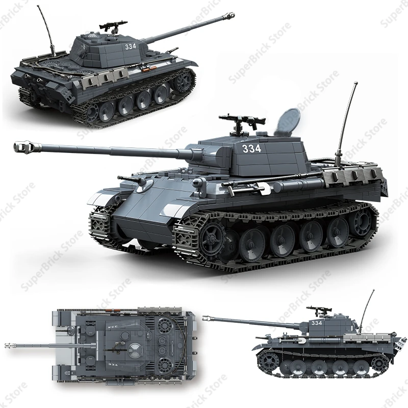 Hot Ww2 German Military Muslimv Panther Tank Building Block Kit Army Soldier Battle Vehicle Brick Model Kids Toy Gift