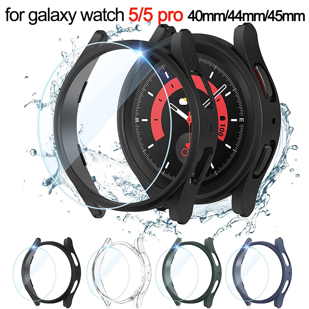 Vetro + Custodia Per Samsung Galaxy Watch 5/5 Pro Impermeabile Pc Galaxy Watch 5 40Mm 44Mm Cover Watch 5 Pro 45Mm Cover + Screen Protector