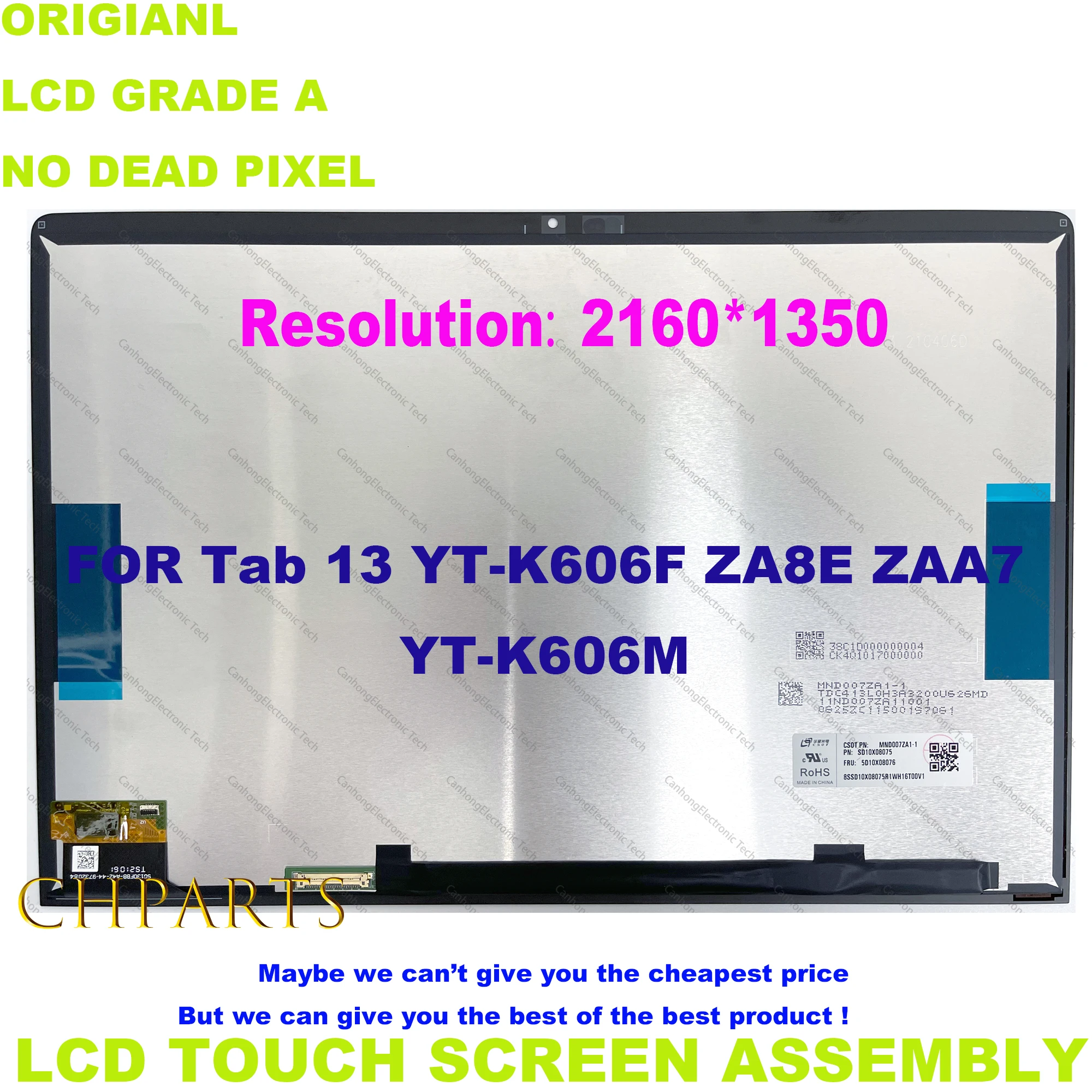 13 "2160X1350 Per Lenovo Yoga Pad Pro 2021 Yoga Tab 13 Yt-K606F Yt-K606M Yt-K606 Display Lcd Touch Screen Gruppo Di Ricambio
