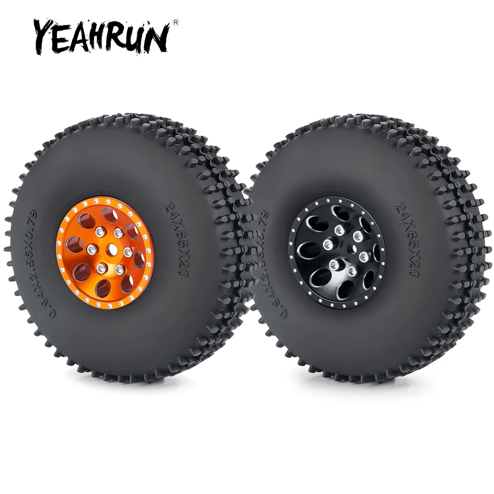 Yeahrun Trx4M Beadlock Cerchi In Metallo 65Mm Pneumatici In Gomma Per Bronco Defender 1/18 Axial Scx24 1/24 Rc Car Truck Model Parts