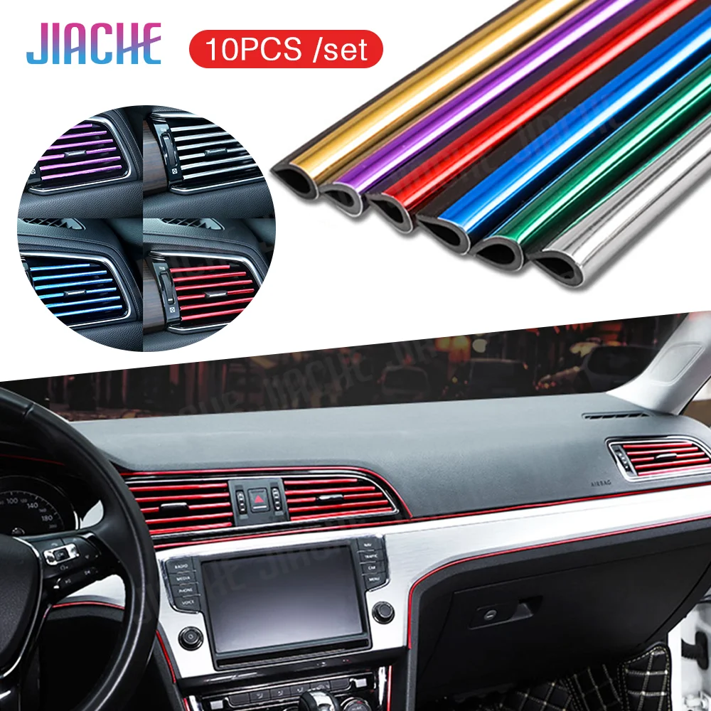 10 Pz/Set 20Cm Universal Car Air Conditioner Vent Outlet Trim Strips Forma A U Chrome Colorful Shiny Car Trim Strips Decoration