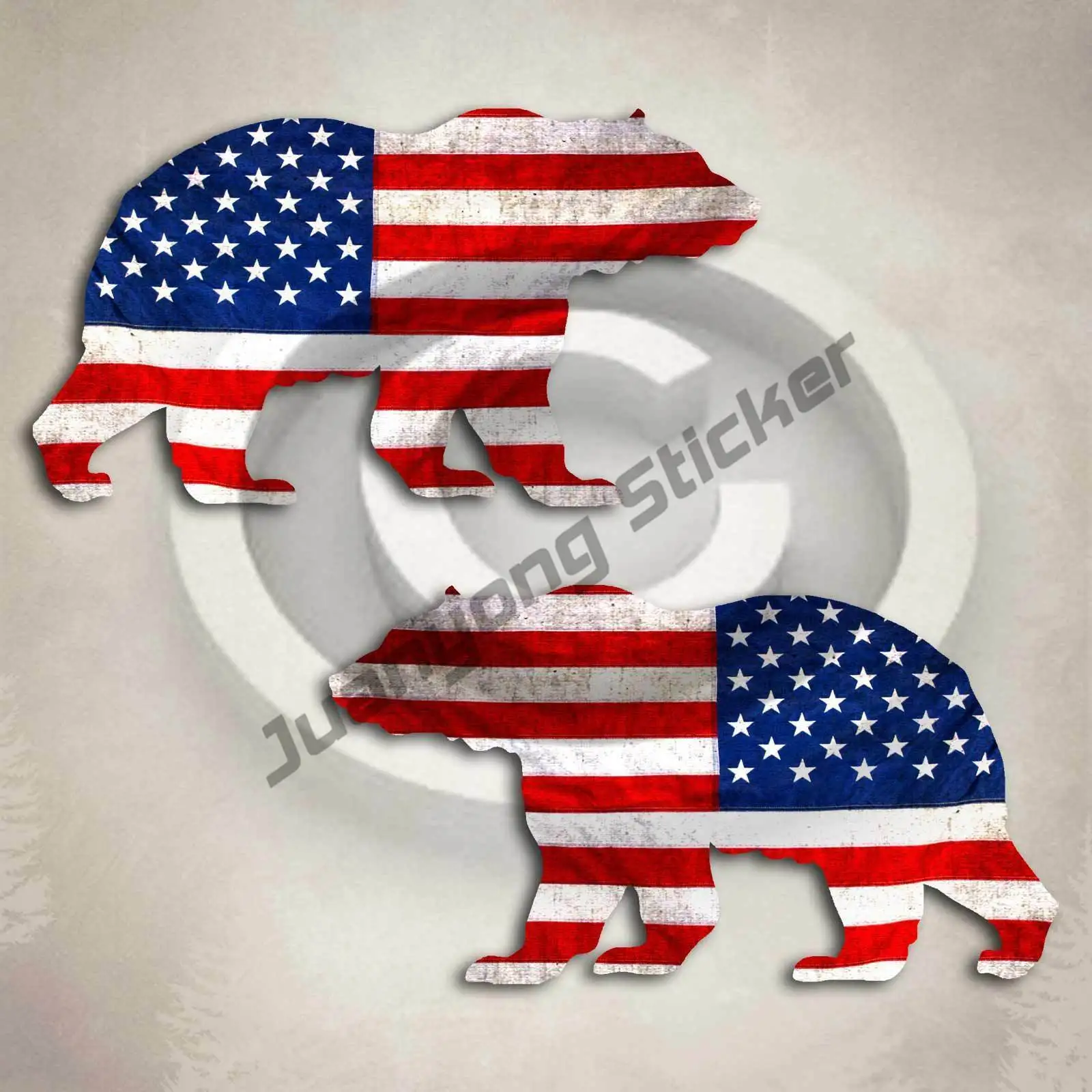 2Pcs Grizzly Bear American Flag Decalcomania Sticker Car Truck Hunting Alaska Patriotic Motorhome Caravan Travel Trailer Decalcomanie Decor