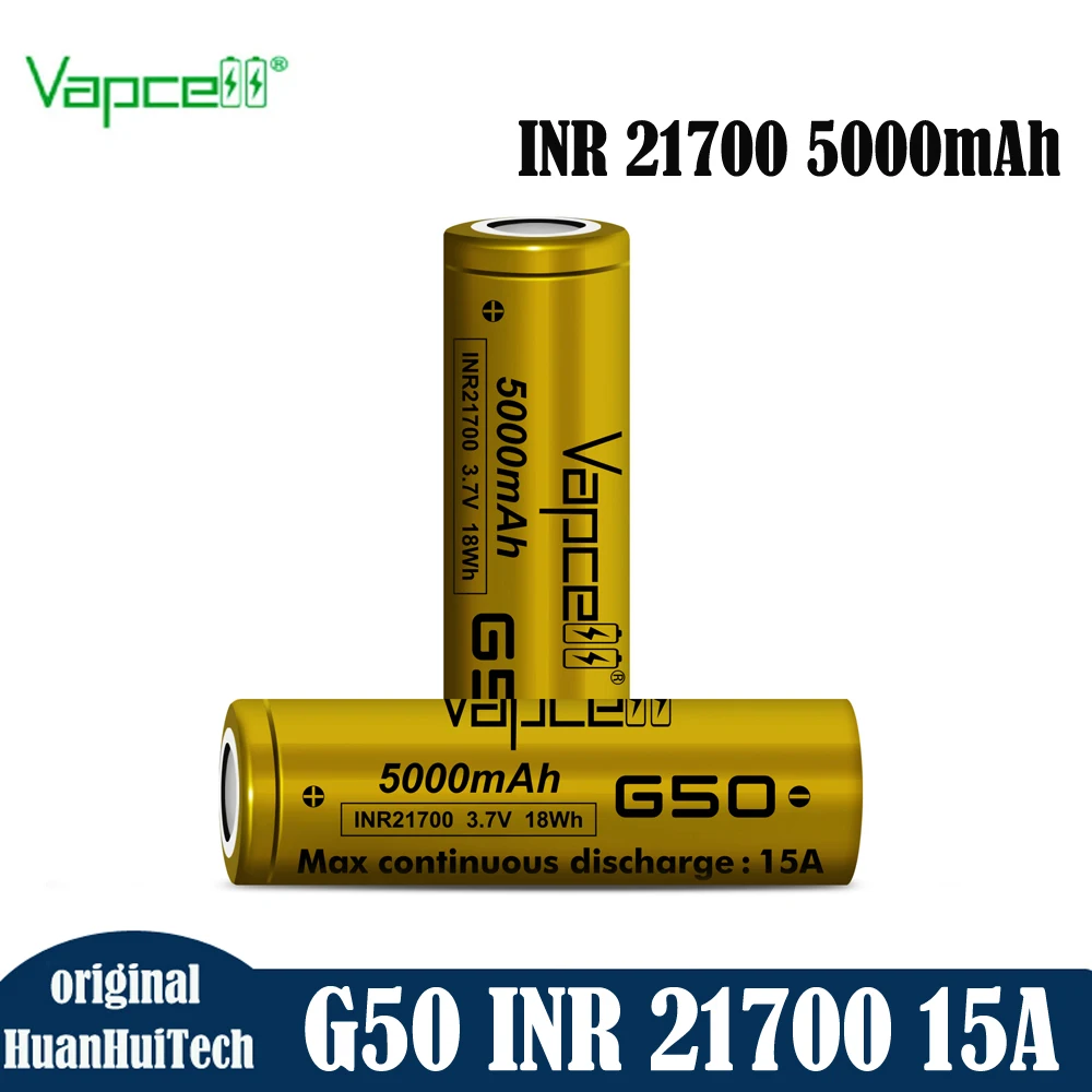Originale Vapcell G50 21700 Lithium Cell Inr 21700 5000Mah 15A 3.7V Batterie Ricaricabili Ad Alta Corrente Per Torcia Drone