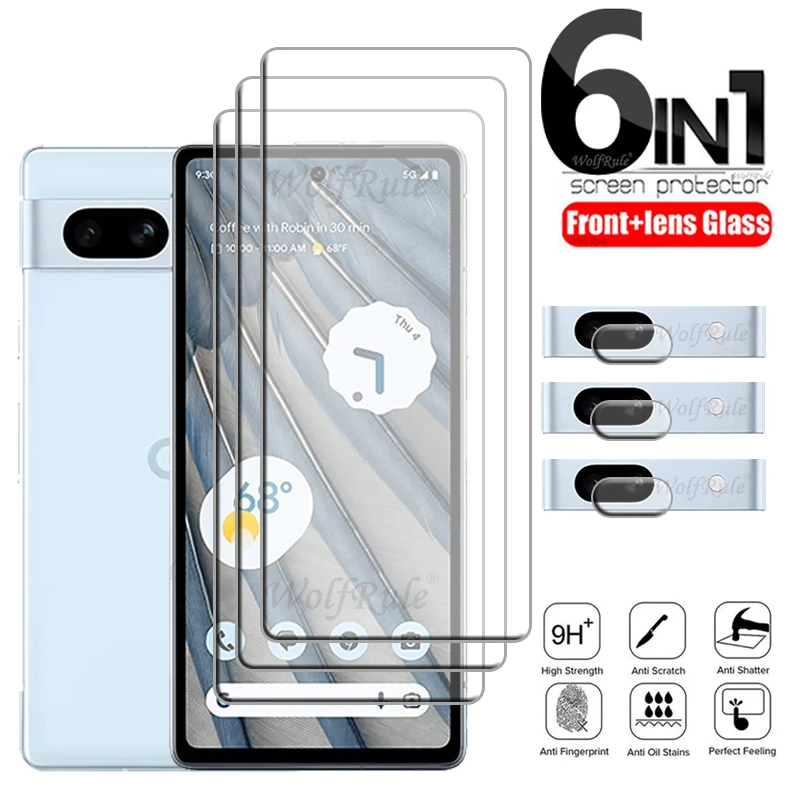 6-In-1 Per Google Pixel 7A Glass Per Google Pixel 7A Tempered Glass 9H Clear Screen Protector Google Pixel 6 7 6A 7A Lens Glass