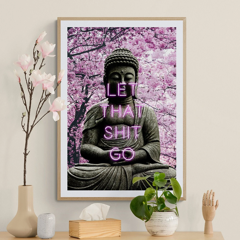 Lascia Che Shit Go Poster Print Neon Wall Art Spiritual Buddha Yoga Zen Gift Idea Wall Picture Poster Per Soggiorno Home Decor