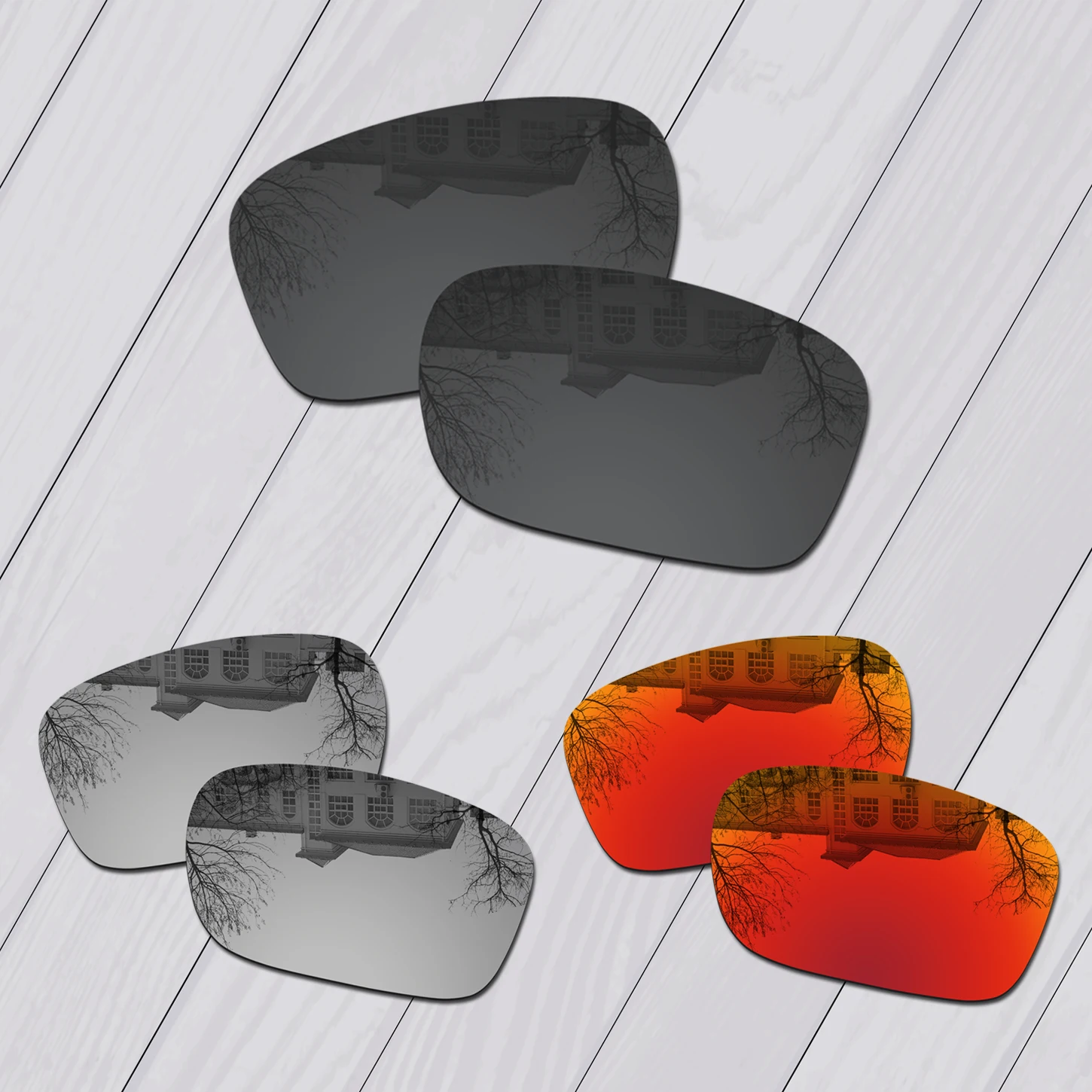 E.O.S 3 Pairs Black & Silver & Fire Rosso Polarizzato Lenti Di Ricambio Per Oakley Badman Oo6020 Occhiali Da Sole