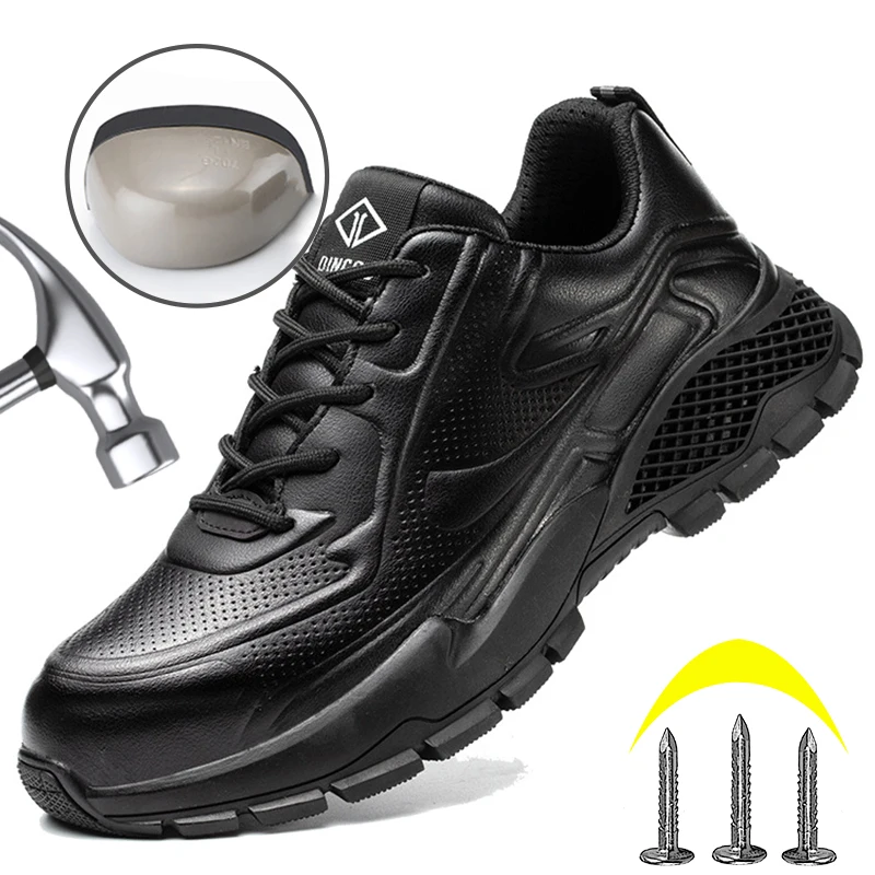 Steel Toe Safety Shoes Anti-Smash Anti-Stabbing Sneakers Waterproof Work Safety Shoes Mens Boots Leather Protective Shoes Male
