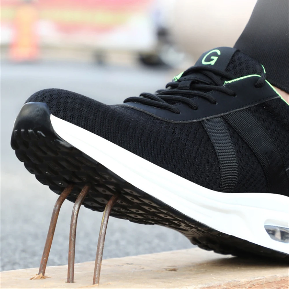 Flying Woven Breathable Labor Insurance Shoes Light Air Cushion Work Safety Boots Men'S Anti-Smashing Steel Toe Protective Shoes