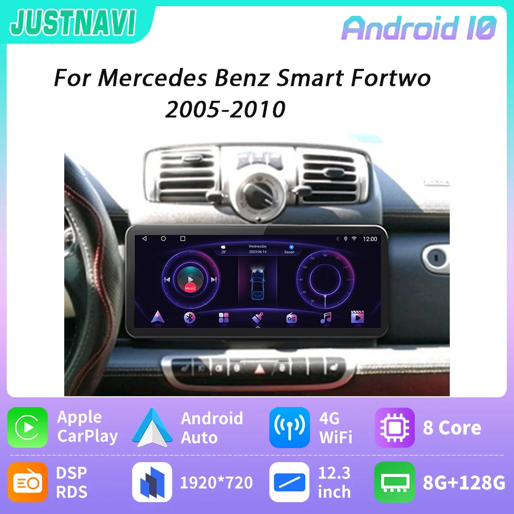 Justnavi Multimedia 12.3 ''Autoradio Per Mercedes Benz Smart Fortwo 2005-2010 Autoradio Navigazione Stereo Wireless Carplay Dsp