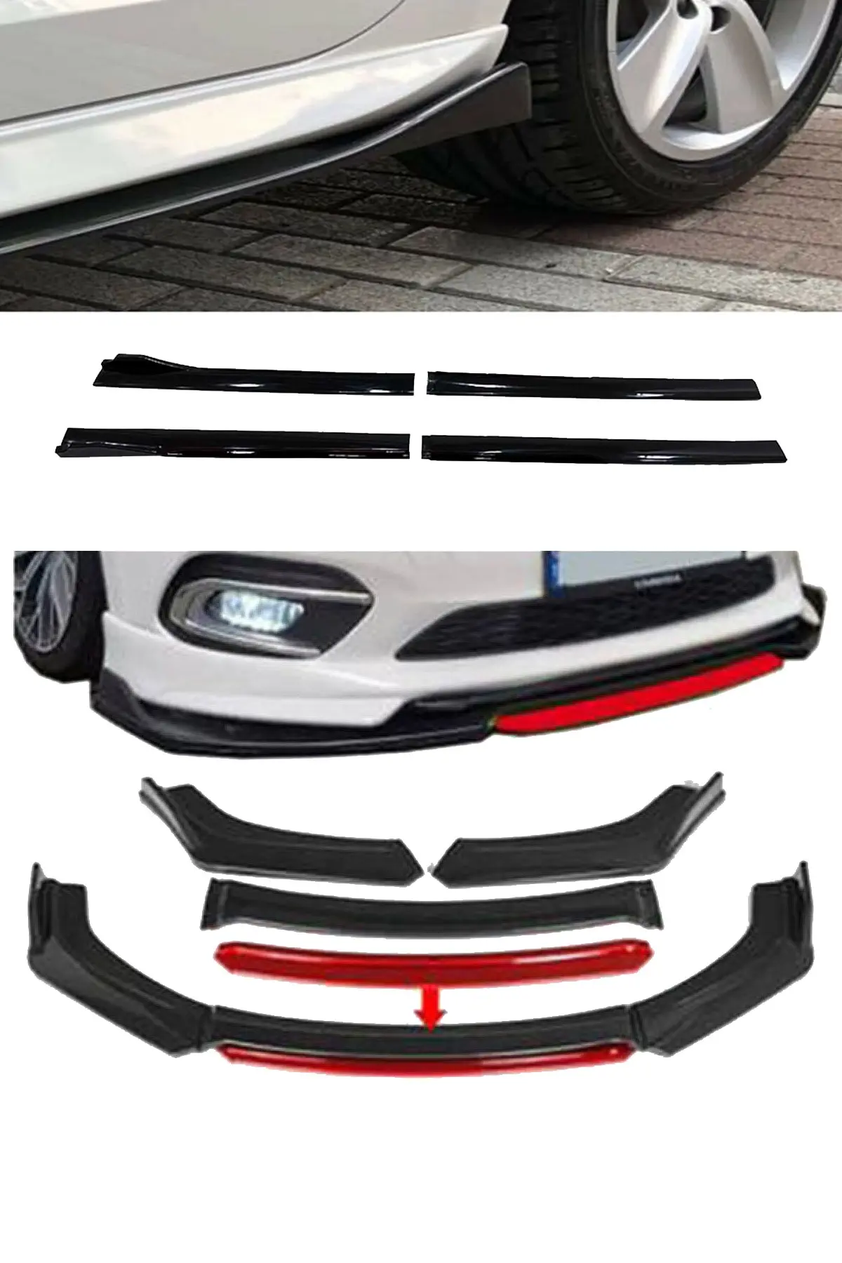 Nissan 200Sx Flapl) Side Marshiel Insert + 4 Pezzi Red Front Piano Aggiuntivo 642 Nero