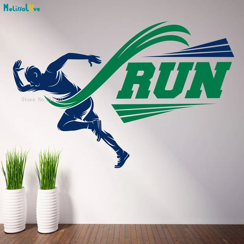 Run Decalcomania Da Muro Adesivo In Vinile Gare Sportive Runner Last Sprint Track Tapis Roulant Atleta Poster Autoadesivo Yt4448
