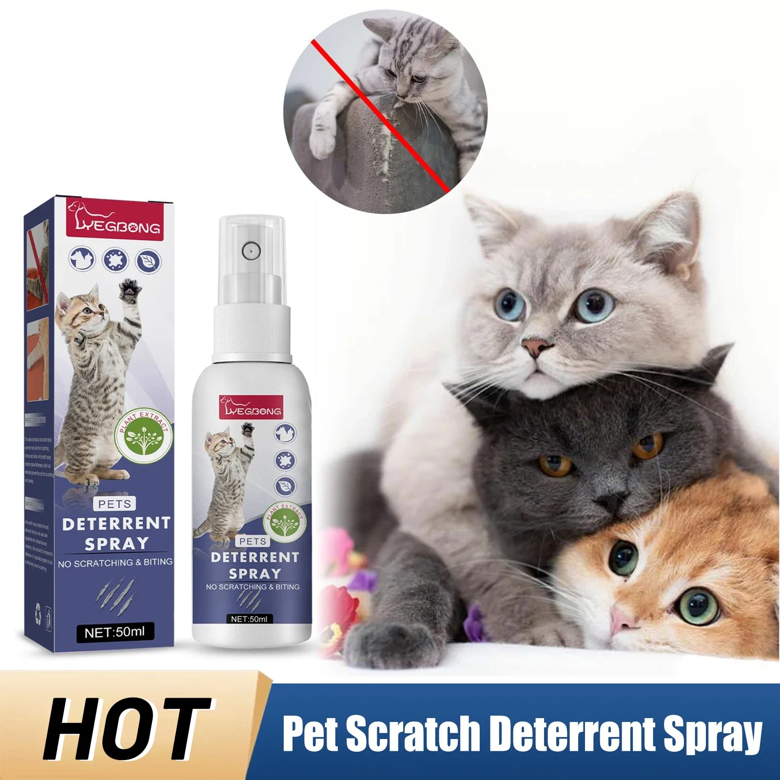 Pet Scratch Deterrente Spray Cat Antigraffio Mobili Divano Protector Estratti Vegetali Naturali Sicuro Pet Stop Scratching Spray 50Ml