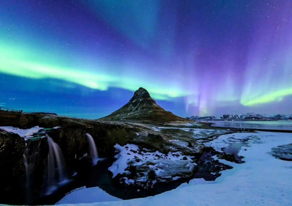 Northern Lights Purple Sky Camera Da Letto Giant Art Print Silk Poster Home Wall Decor