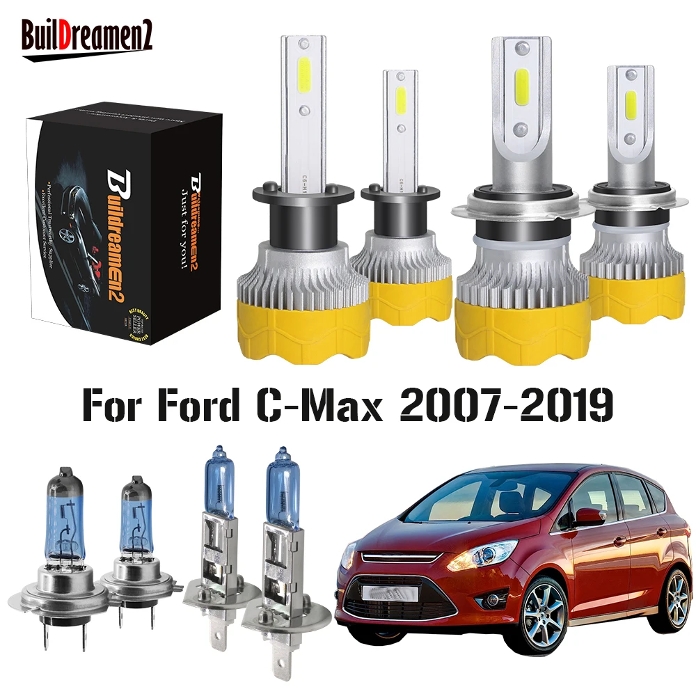 4 Pezzi Fari Anteriori Per Auto Abbaglianti Anabbaglianti Per Ford C-Max Cmax 2007-2019 Lampada Alogena A Led Accessori Per Fari 12V