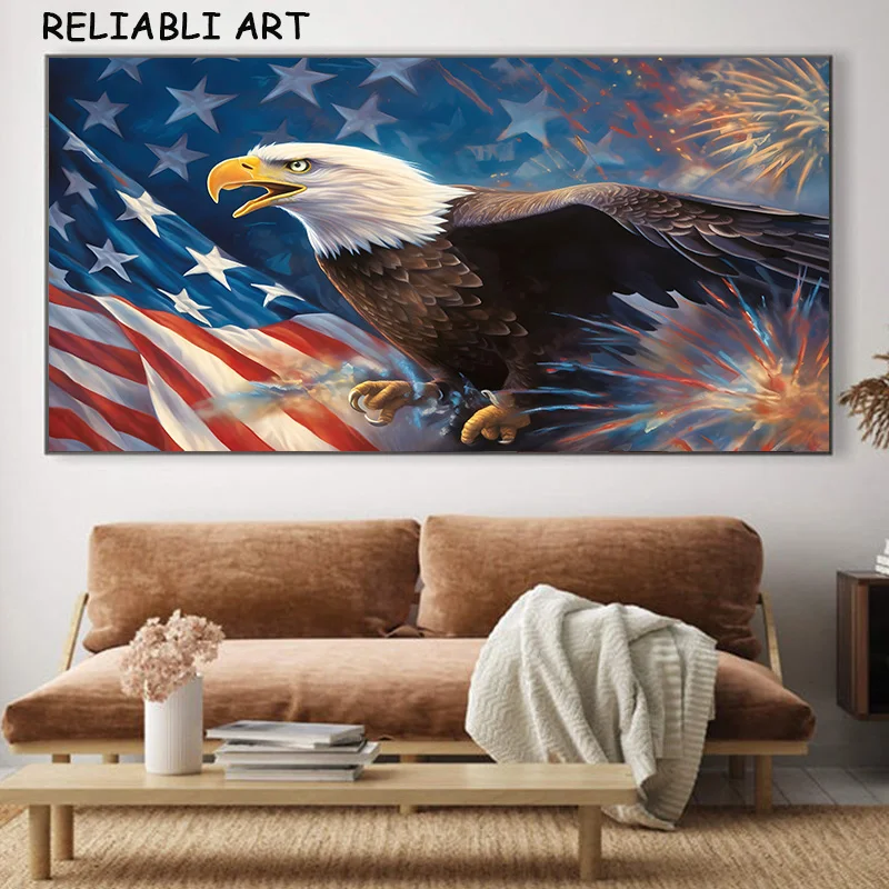 American Flag Eagle Animal Canvas Painting Abstract Poster And Prints Wall Art Pictures For Living Room Home Decor No Frame